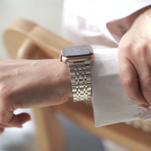 Correa eslabones acero de lujo Apple Watch (blanco estrella)