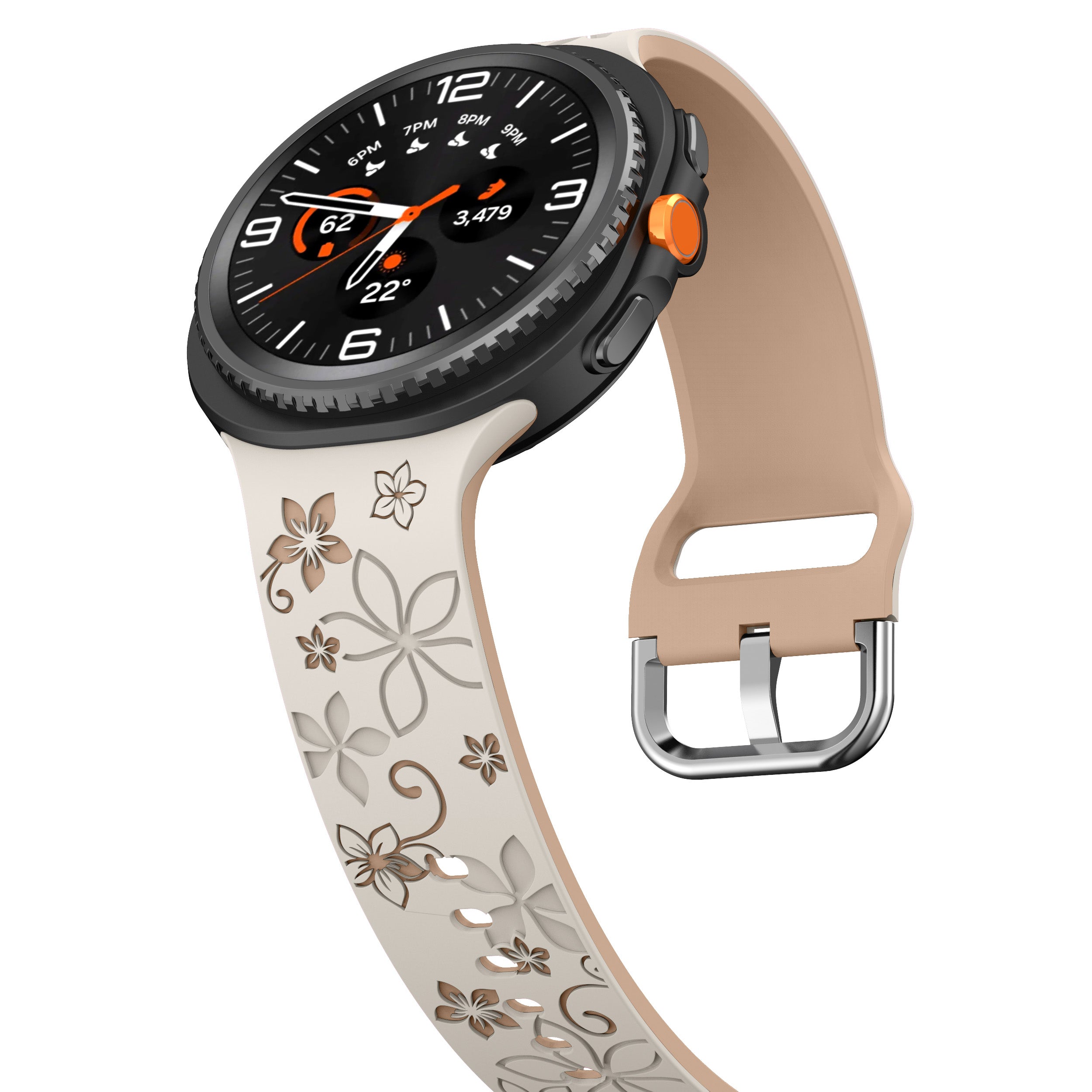 Correa silicona con flores Samsung Galaxy Watch 8 Classic (blanco estrella/beige)