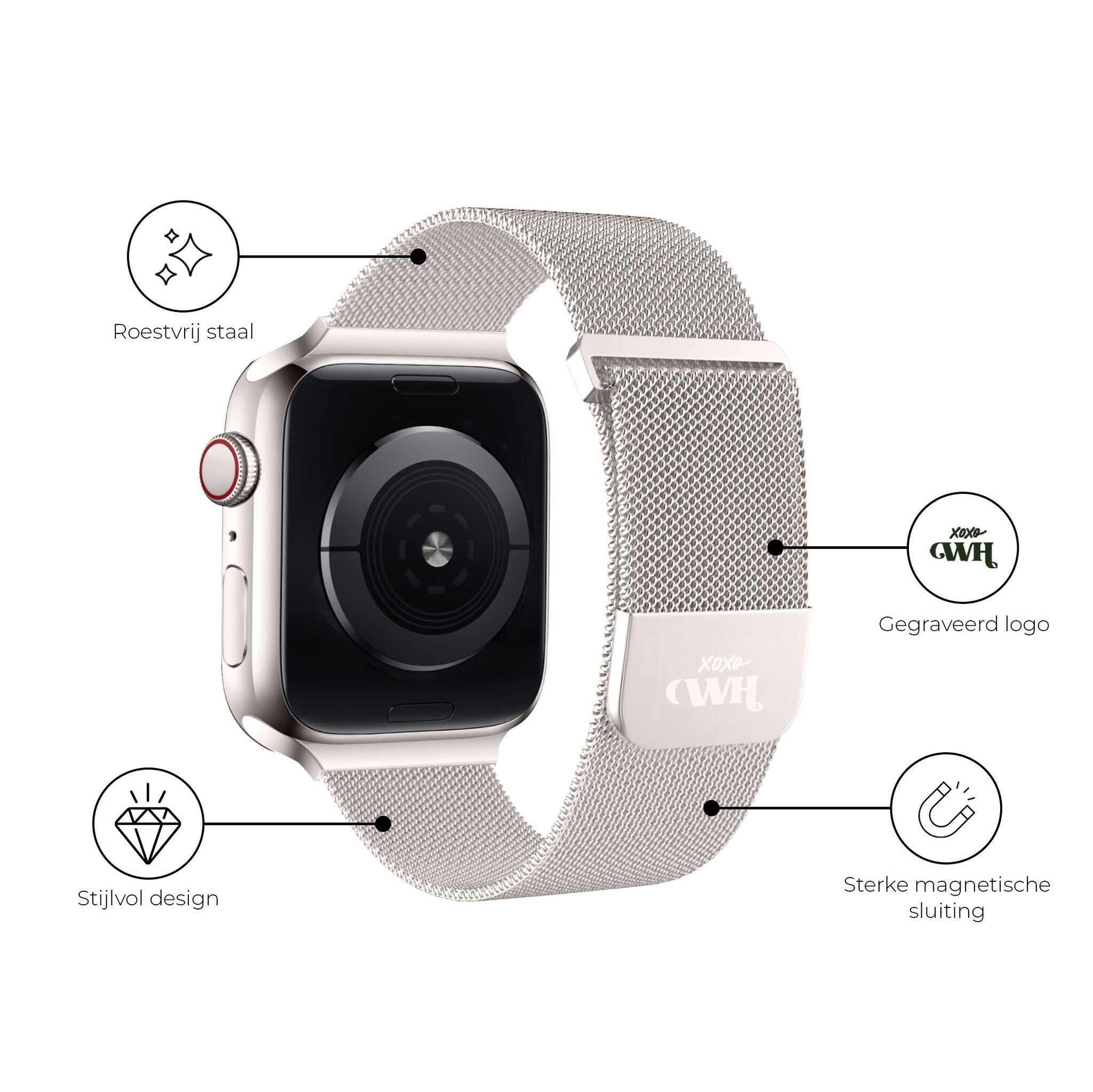 Correa milanesa xoxo Wildhearts Apple Watch (blanco estrella)