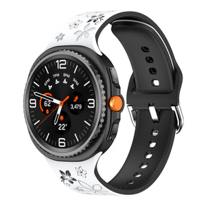 Samsung Galaxy Watch 8 - 44mm Flower Silicone Strap (White/Black)