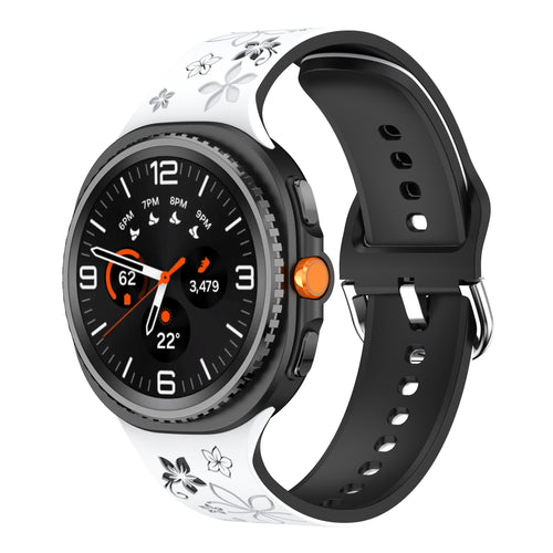 Correa silicona con flores Samsung Galaxy Watch 8 - 44mm (blanco/negro)
