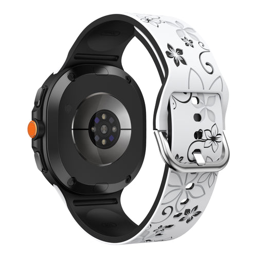 Samsung Galaxy Watch 8 Classic Flower Silicone Strap (White/Black)