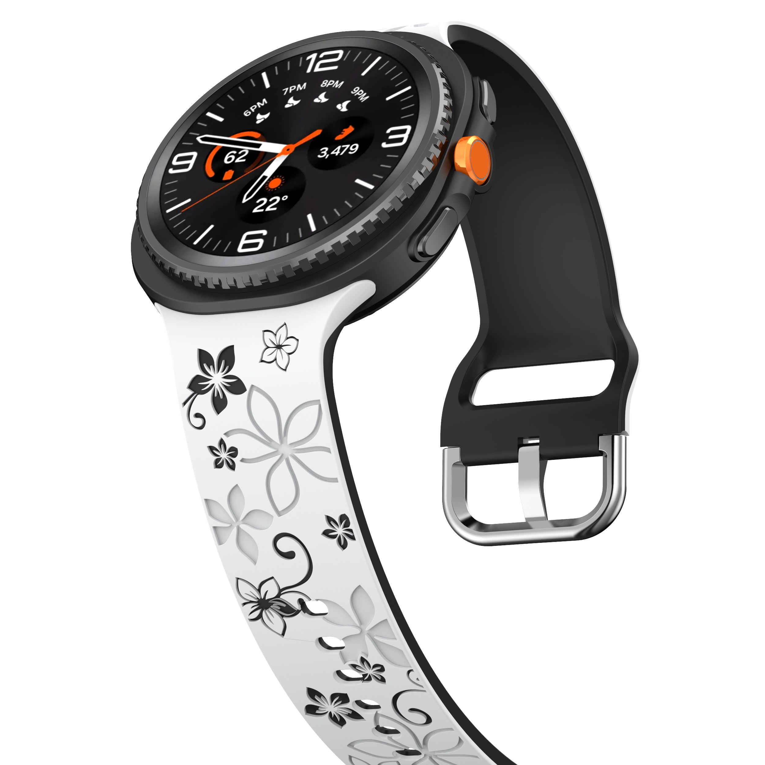 Samsung Galaxy Watch 8 Classic Flower Silicone Strap (White/Black)